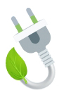 A green leaf and an electric plug.