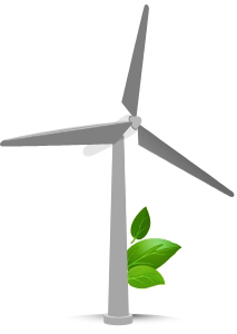 A wind turbine with leaves growing from it.